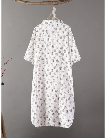 Printed Short Sleeve Turn-down Collar Shirt Dresses