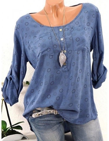 Polka Dot Print Long Sleeve Casual Blouse For Women