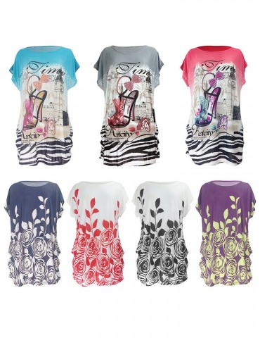 Floral Print Short Sleeve Crew Neck T-Shirt