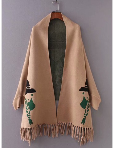 Print Tassels Asymmetrical Elegant Shawl Coats