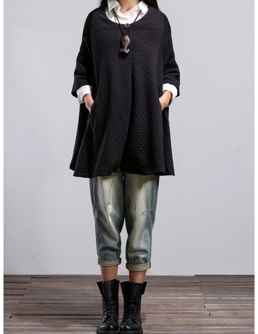 Solid Color Plaid Loose Button Casual Cape Coat