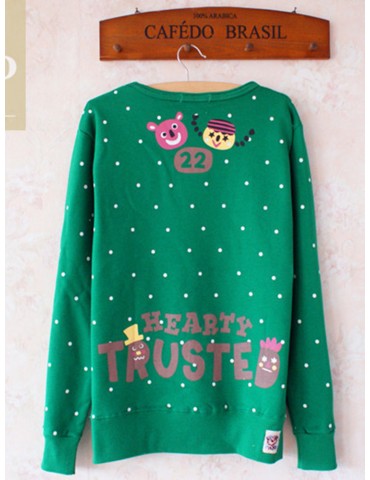 Women Cute Cartoon Print Polka Dot Embroidery Loose Sweatshirt