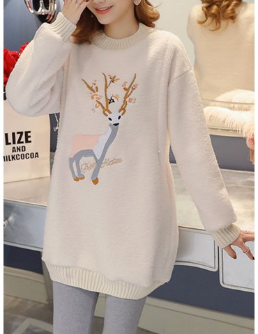 Embroidered Lamb Plus Velvet Padded Sweatshirt