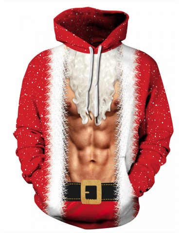 Women Print Muscle Christmas Pattern Hooded Sweatshirt