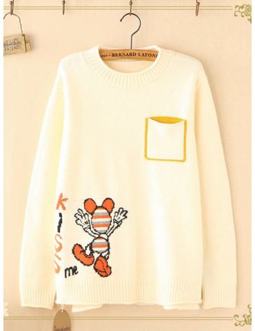 Cartoon Pullover Long Sleeve Crew Neck Sweater For Women