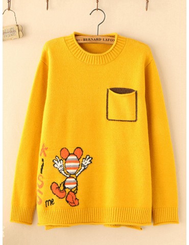 Cartoon Pullover Long Sleeve Crew Neck Sweater For Women