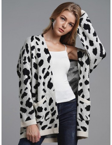 Leopard Loose Side Pockets Cardigan