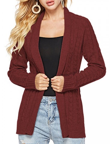 Knit Twisted Solid Color Mid Length Cardigan