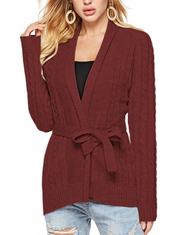 Knit Twisted Solid Color Mid Length Cardigan