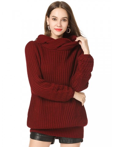 Casual Solid Color High Neck Sweater for Women