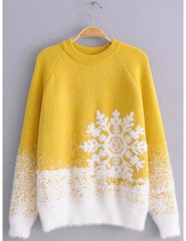 Snowflake Print Long Sleeve Christmas Sweater