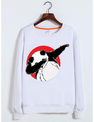 Casual Panda Print O-neck Sweatshirts for Women