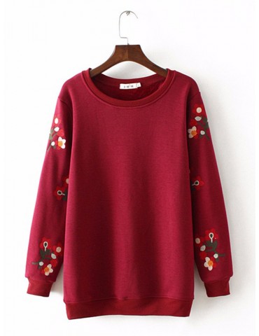 Casual Crew Neck Embroidery Thick Long Sleeve Sweatshirt