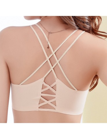 Crisscross Hollow Back Seamfree Ice Silk Wireless Crop Bras