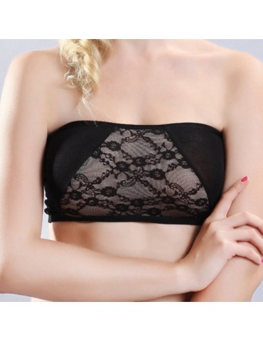 Mesh Flower Lace-trim Strapless Breathable Wrapped Chest Bra