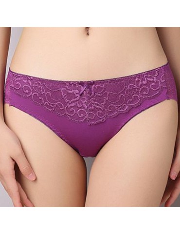 Embroidered Lace Seamless Breathable Mid Waist Panties For Women