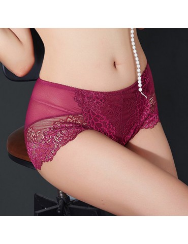 Sexy See Through Lace Breathable Mid Waist Panties For Women