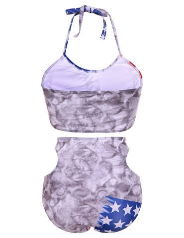 High Waisted Two Piece Wireless American Flag Backless Sexy Swimsuit