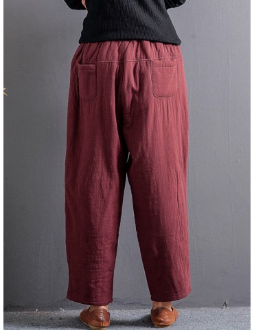 Casual Solid Color Patchwork Elastic Waist Women Harem Pants