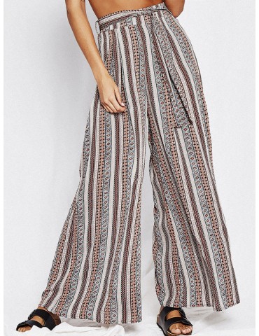 Boho Vertical Stripe Print Drawstring Pants