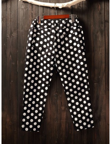 Polka Dots Loose Elastic Waist Cropped Pants