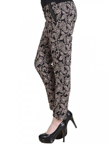 Ethnic Print Patchwork Elastic High Waist Women Pants