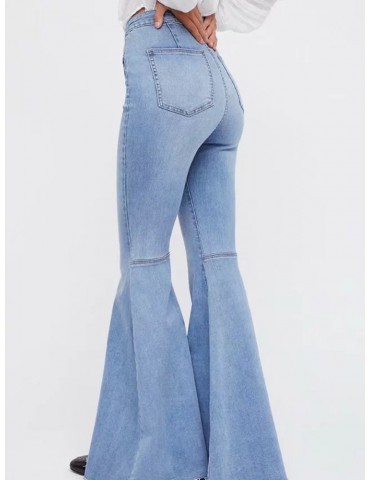 Vintage High Waist Stretchy Flared Denim Trousers