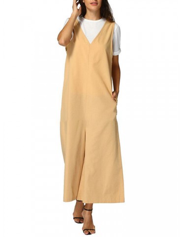 V-neck Straps Overhead Jumpsuit With Loose Wide Leg