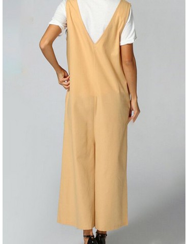 V-neck Straps Overhead Jumpsuit With Loose Wide Leg