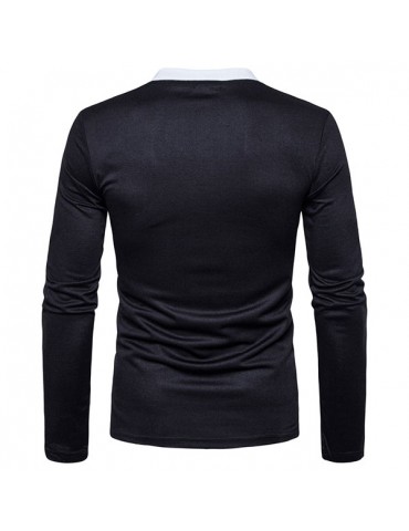 Mens Brief Style Golf Shirt Breathable Solid Color Slim Fit Long Sleeve Casual T Shirt