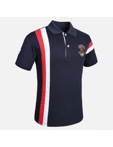 Mens Summer Breathable Embroidery Patchwork Business Casual Golf Shirt