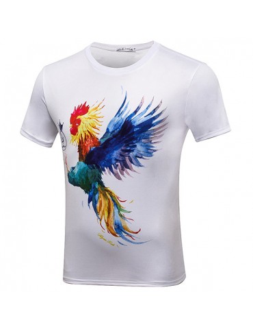 Mens Fashion 3D Printed Short Sleeve Rooster O-Neck Cotton Casual T-Shirt