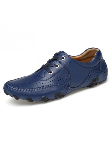 Men Hollow Out Breathable Soft Sole Lace Up Leather Casual Shoes