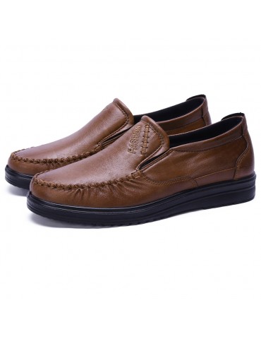 Men Hand Stitching Leather Splicing Slip On Soft Casual Shoes