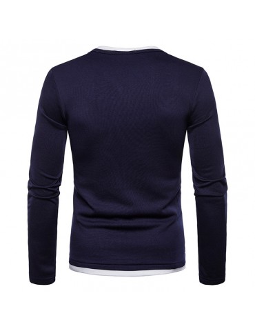 100% Cotton V-neck Long Sleeve Half Button Down T-shirt for Men