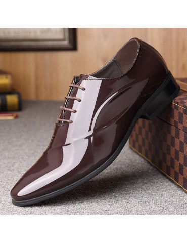 Men Stylish Patent Leather Pointed Toe Lace Up Business Dress Shoes