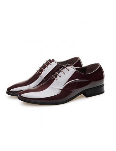 Men Stylish Patent Leather Pointed Toe Lace Up Business Dress Shoes