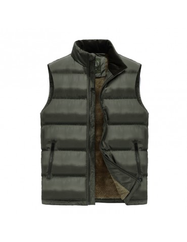 Men's Casual Thicken Plus Velvet Stand Collar Solid Color Down Vest