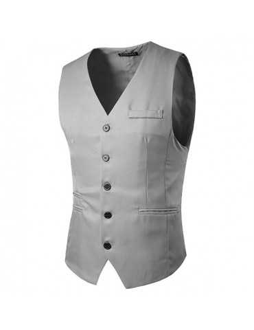 Casual Formal Business Slim Fit Multi Pockets Fashion Pure Color Suit Vest for Men