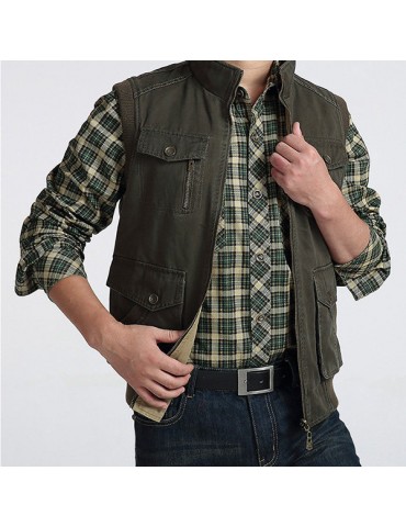 Plus Size Casual Outdoor Washed Double Sided Wear Multi Functions Vests for Men