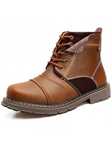 Men Retro Genuine Leather Splicing Slip Resistant Outdoor Casual Boots