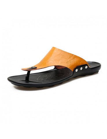 Men Clip Toe Soft Water Friendly Leather Flip Flops