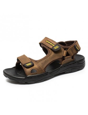 Men Genuine Leather Slip Resistant Hook Loop Outdoor Casual Beach Sandals