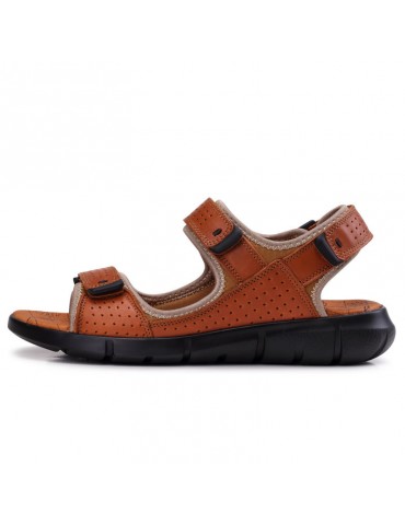 Large Size Men Genuine Leather Hook Loop Casual Beach Sandals