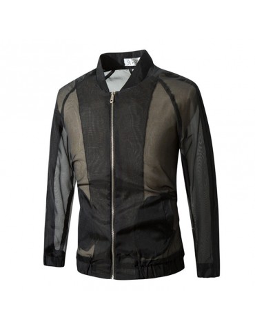 Thin Sunscreen Hollow Mesh Breathable Baseball Collar Jacket for Men