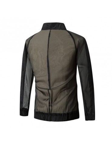 Thin Sunscreen Hollow Mesh Breathable Baseball Collar Jacket for Men