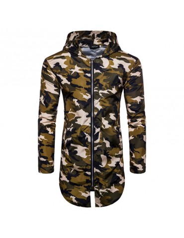 Outdoor Sunscreen Thin Mid Long Camouflage Printing Hooded Jacket for Men