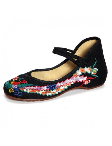 Phoenix Embroidery Chineseknot National Wind Retro Vintage Slip On Flat Shoes