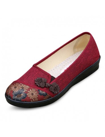 Floral Chinese Knot National Style Vintage Cotton Slip On Flat Shoes