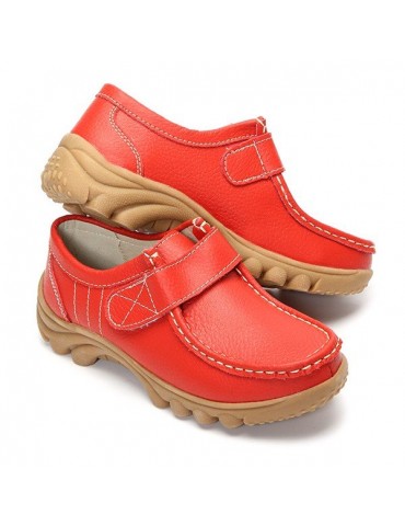 Big Size Hook Loop Casual Leather Flat Sport Soft Comfortable Shoes For Women